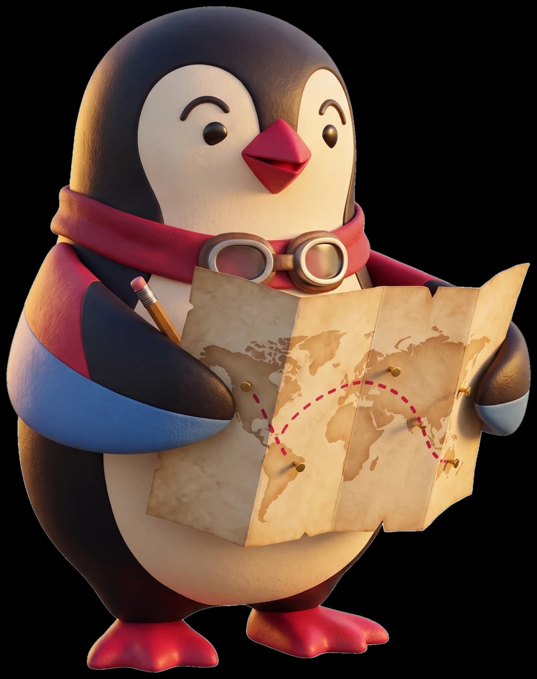 Paxo the penguin studying a plan