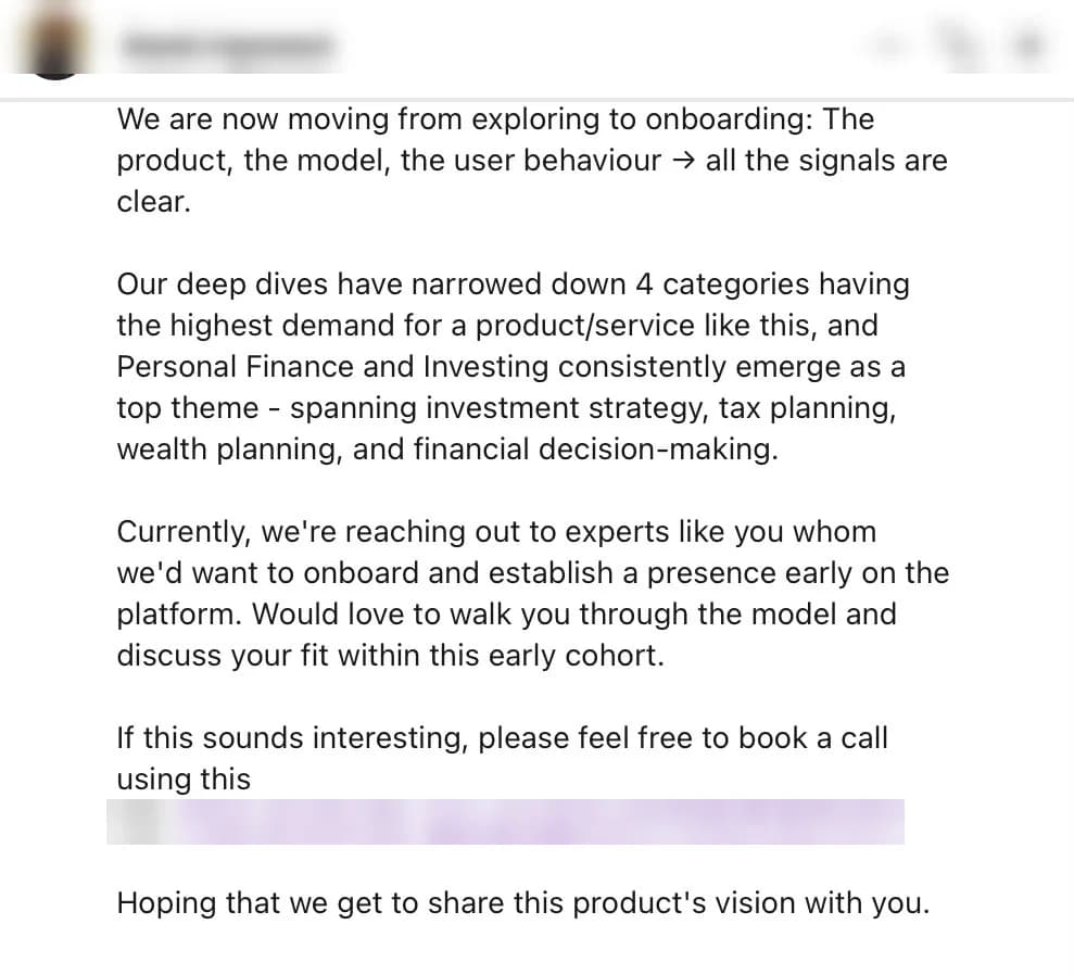 …naming personal finance as a top theme, and asking her to book a call